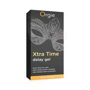 Orgie Xtra Time Delay Gel productdoos met tube duidelijk etiket discreet geleverd ondersteunt langer volhouden