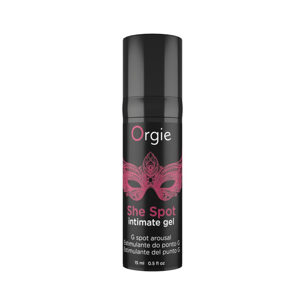 Orgie She Spot Gel 15 ml, zwarte flacon met roze label, stimulerende gel voor gerichte sensatie