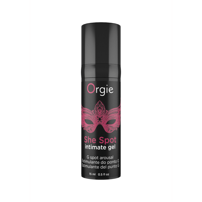 Orgie She Spot Gel 15 ml, zwarte flacon met roze label, stimulerende gel voor gerichte sensatie