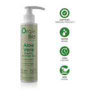 Orgie Bio Aloe Vera Intiem Gel 100 ml – groene pompflacon met eco-iconen, zachte verzorging.