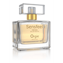 Orgie Sensfeel pheromonen parfum heren 50 ml, glazen parfumflesje met luxe gouden label en spraydop
