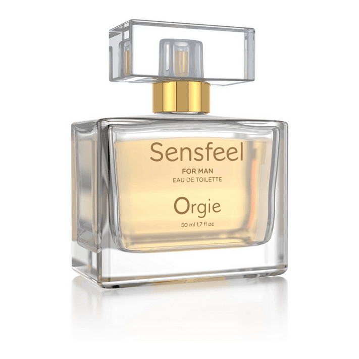 Orgie Sensfeel pheromonen parfum heren 50 ml, glazen parfumflesje met luxe gouden label en spraydop