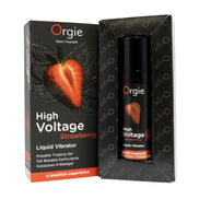 Geopende zwarte Orgie High Voltage doos met flacon in binnenvak en oranje accenten