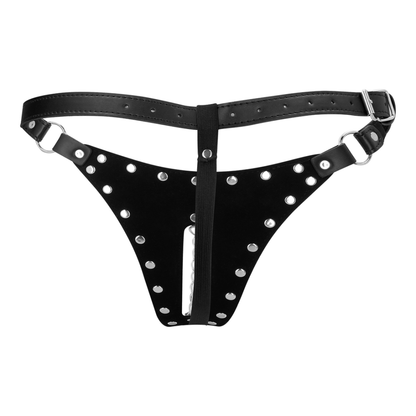 Keuschheitsstring aus PU-Leder mit Kettendetail - Schwarz