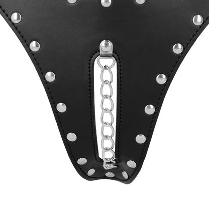 Keuschheitsstring aus PU-Leder mit Kettendetail - Schwarz