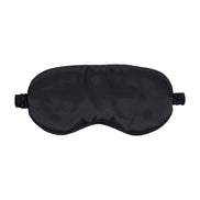 Ouch! by Shots Satin Mask Zwart, vooraanzicht op witte achtergrond met gladde satijnglans en elastische bandjes