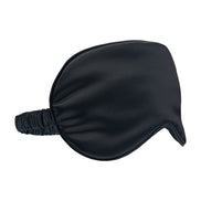 Ouch! by Shots Satin Mask Zwart, schuin zijaanzicht op witte achtergrond met zachte plooien en elastische band