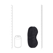 Ouch! by Shots Satin Mask Zwart, compact formaat in maatafbeelding met hoogte-indicatie op witte achtergrond