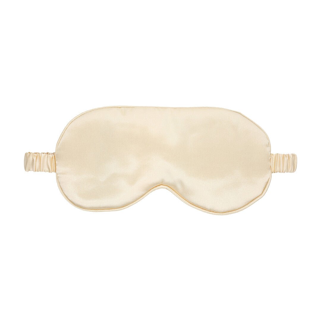 Ouch! by Shots Satin Mask goud, vooraanzicht op witte achtergrond met zachte glans, plooien en smalle elastische band