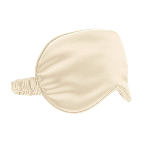 Ouch! by Shots Satin Mask goud, zijaanzicht op witte achtergrond met satijnglans, afgeronde vorm en elastische band