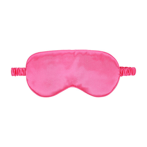 Felroze satijnen blinddoek met roze elastische band, vooraanzicht