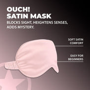 Ouch! by Shots Satin Mask poederroze, verpakking voorzijde met productvisual en donkere studio-achtergrond