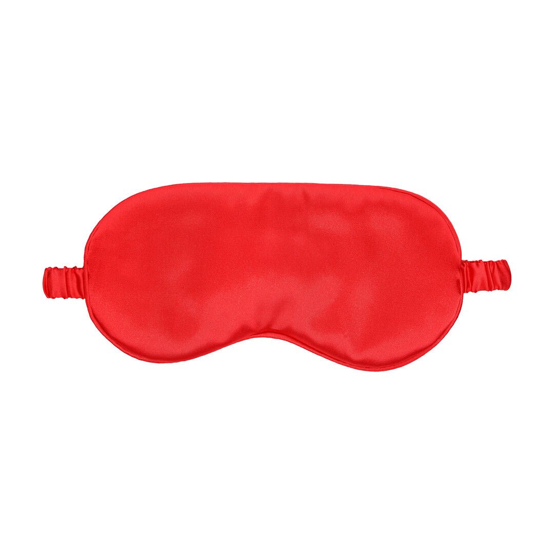Ouch! by Shots Satin Mask rood, frontaal op witte achtergrond met glanzende satijnen afwerking en elastische band