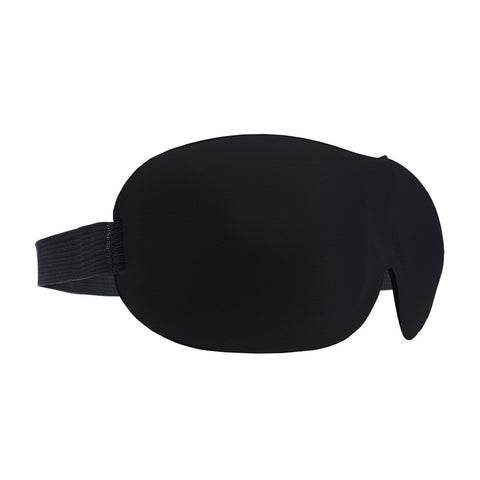 Ouch! by Shots 3D Mask zwart, zijaanzicht op witte achtergrond met afgeronde vorm, matte afwerking en zwarte band