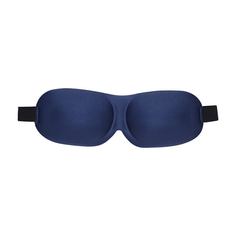 Ouch! by Shots 3D Blinddoek marineblauw, frontaal op witte achtergrond met afgeronde cups en zwarte elastische band.