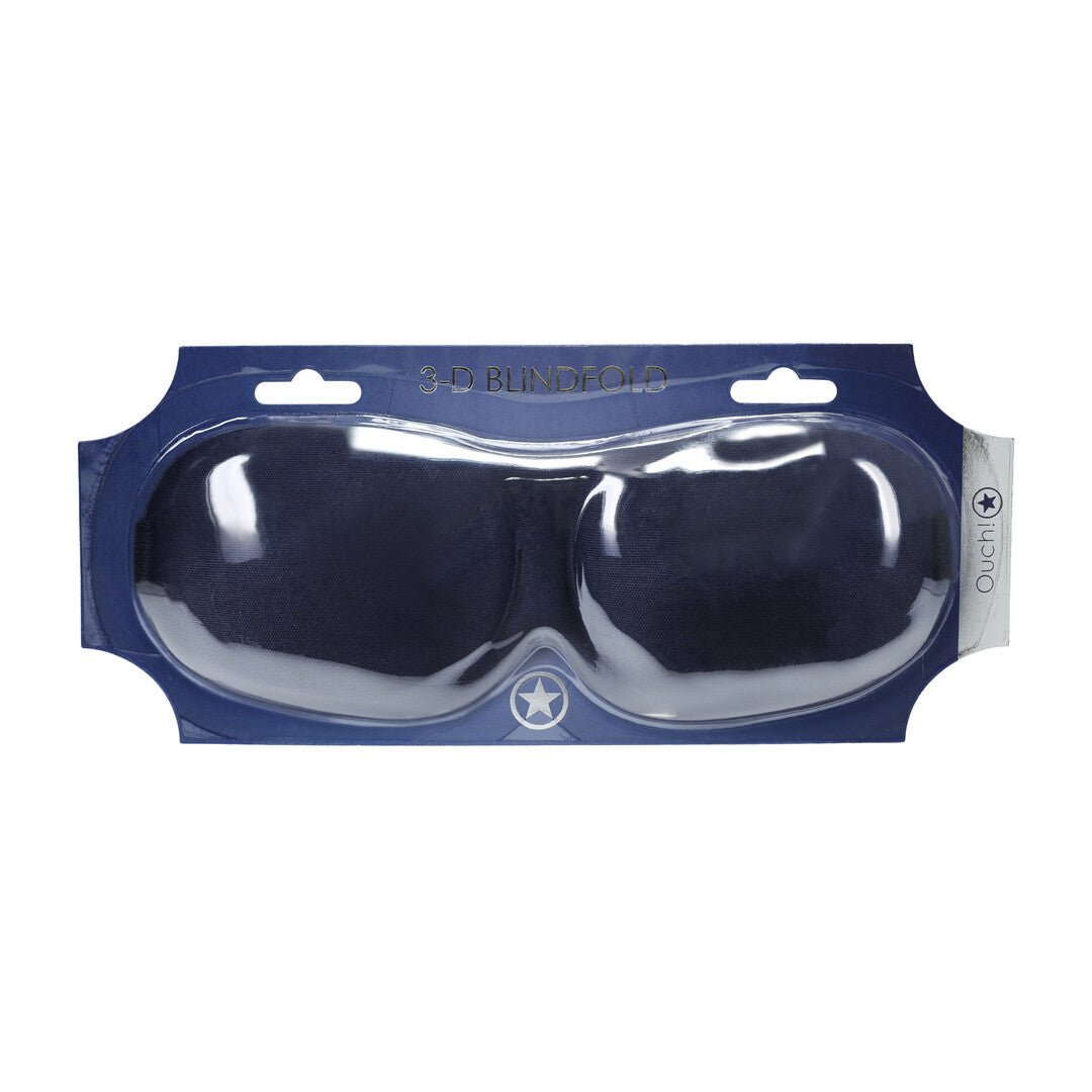 Ouch! by Shots 3D Blinddoek marineblauw in transparante verpakking, liggend weergegeven met subtiele glans.