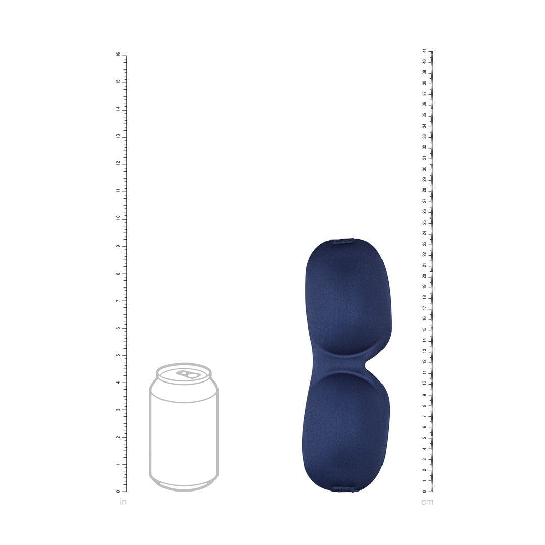 Ouch! by Shots 3D Blinddoek marineblauw, overzicht met afmetingen en inhoud op lichte technische productsheet.