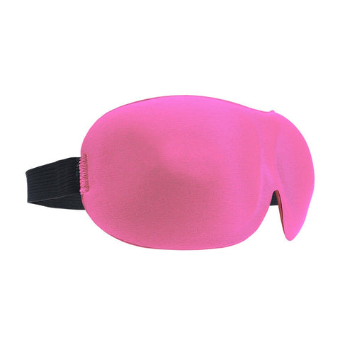 Ouch! by Shots 3D Mask roze in zijaanzicht op witte achtergrond, met bolle 3D vorm en zwarte band aan de achterzijde