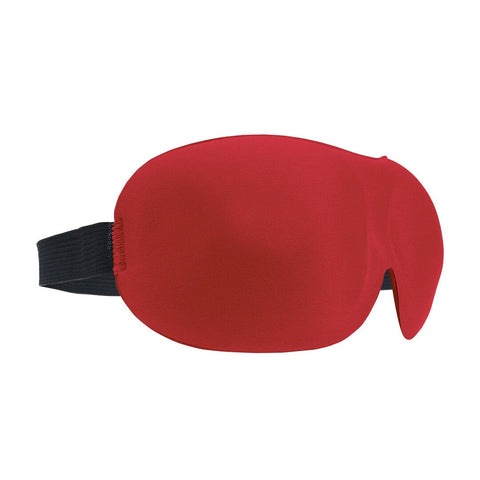 Ouch! by Shots 3D Mask blinddoek rood, zijaanzicht op witte achtergrond met afgeronde cup en gladde rode afwerking