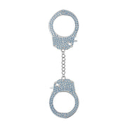 Ouch! Diamond Handboeien in blauw, volledig bezet met fonkelende steentjes, verbonden door een metalen ketting