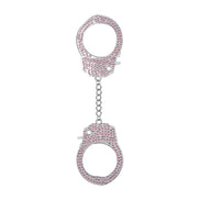 Ouch! Diamond Handboeien in roze, volledig bezet met fonkelende steentjes, verbonden door een metalen ketting