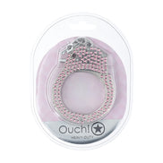 Verpakking van de Ouch! Heavy-Duty Diamond Handboeien in roze, in doorzichtige blisterverpakking