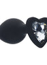 Ouch! Diamond Heart Buttplug in de maat Small, zwarte siliconen buttplug met hartvormige basis en heldere fonkelende steen