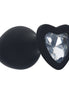 Ouch! Diamond Heart Buttplug in de maat Medium, zwarte siliconen buttplug met hartvormige basis en heldere fonkelende steen