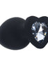 Ouch! Diamond Heart Buttplug in de maat Large, zwarte siliconen buttplug met hartvormige basis en heldere fonkelende steen