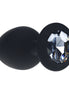 Ouch! Diamond Round Buttplug in de maat Large, zwarte siliconen buttplug met ronde fonkelende steen in de basis