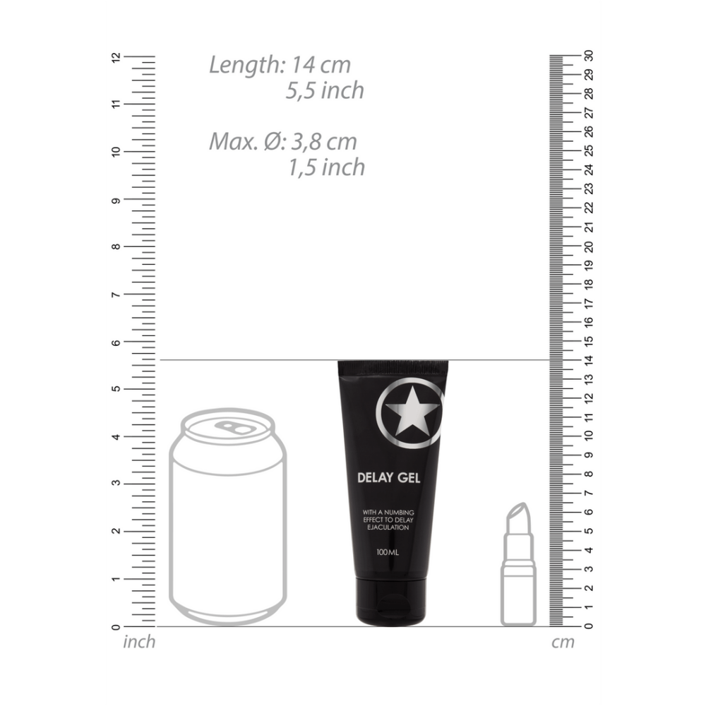 Verpakking Ouch vertraag gel 100 ml met product en informatie overzicht weergegeven