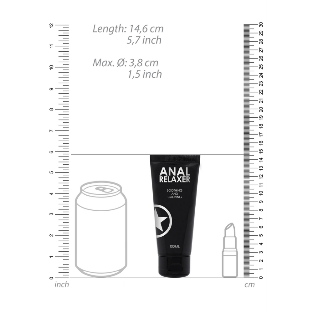Achterzijde verpakking Ouch anal relaxer gel 100 ml met uitleg en kenmerken