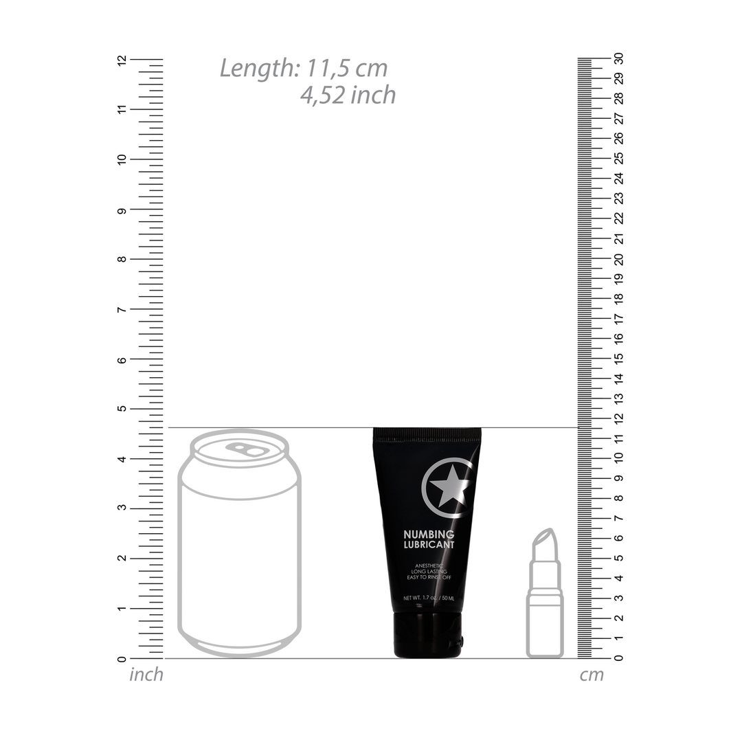 Achterzijde verpakking Ouch verdovend glijmiddel 50 ml met productinformatie