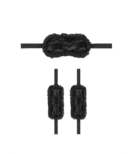 Zwarte Bondage Set met Kanten Masker & Polsboeien | Sensuele BDSM Starterkit