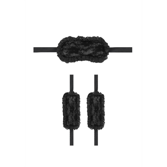 Zwarte Bondage Set met Kanten Masker & Polsboeien | Sensuele BDSM Starterkit
