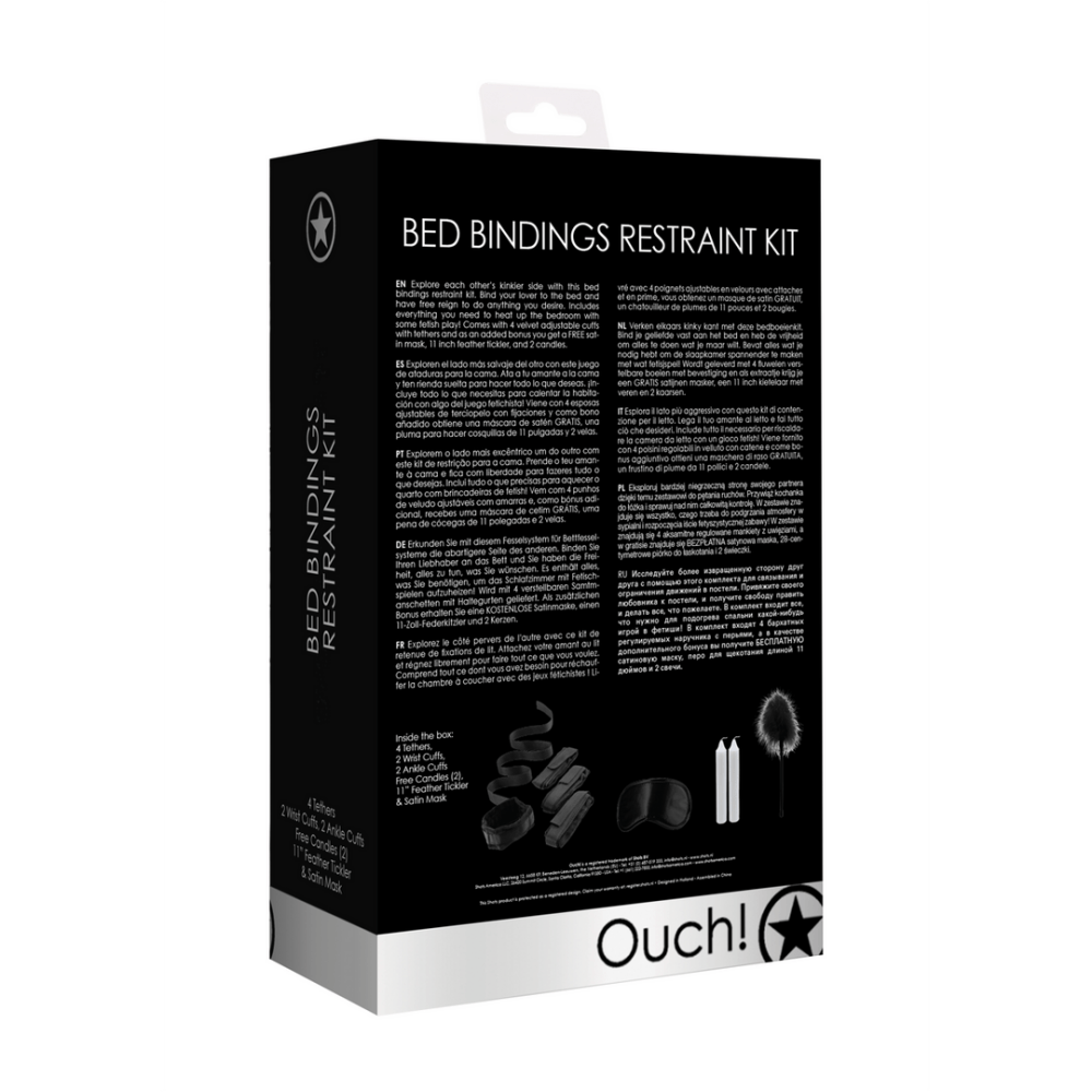 Fluwelen bedboeien kit, achterkant van de verpakking met inhoud, productspecificaties en gebruiksinformatie
