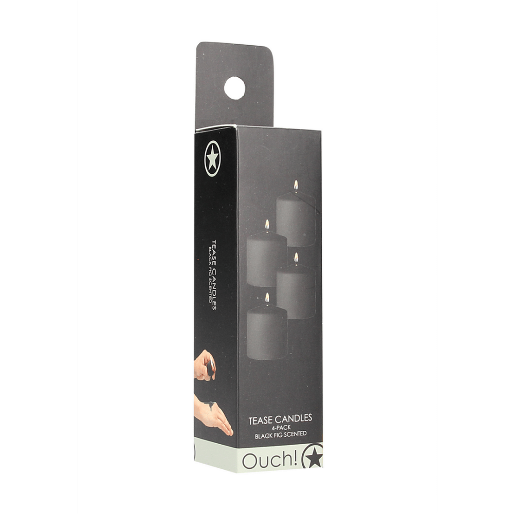 Ouch by Shots Tease Candles Disobedient, zwarte massagekaarsen set van 4 in luxe verpakking