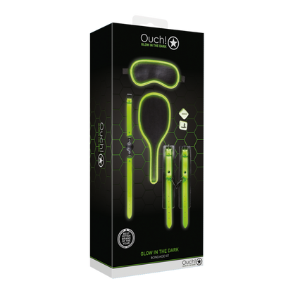 verpakking Glow in the Dark Bondage Set met Boeien & Paddle BDSM Kit