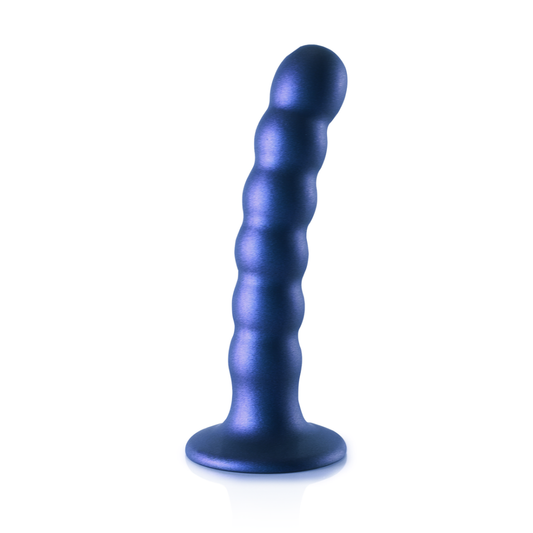 Beaded Silicone G-Spot Dildo - 5'' / 13 cm - Metallic Blue | Ouch! by Shots
