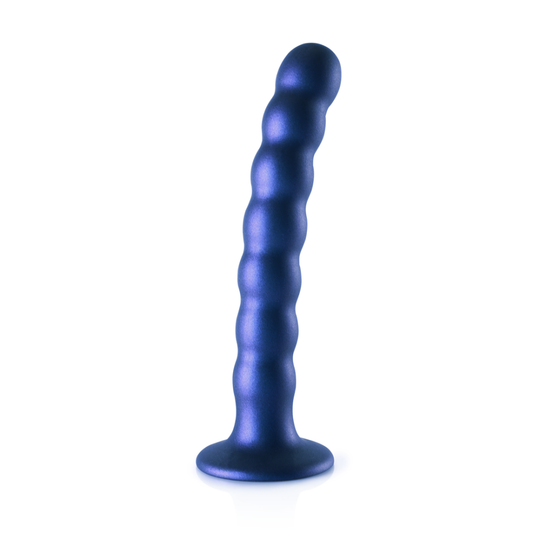 Beaded Silicone G-Spot Dildo - 6.5'' / 16,5 cm - Metallic Blue | Ouch! by Shots