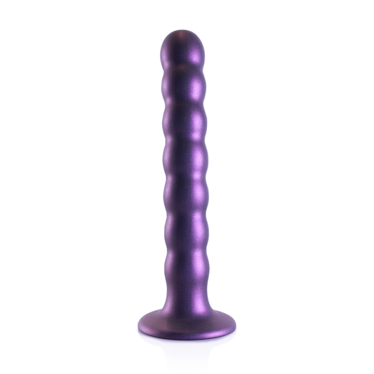Beaded Silicone G-Spot Dildo - 6.5'' / 16,5 cm - Metallic Purple | Ouch! by Shots