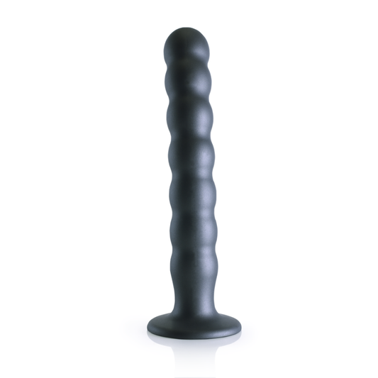 Beaded Silicone G-Spot Dildo - 8'' / 20,5 cm - Gunmetal | Ouch! by Shots