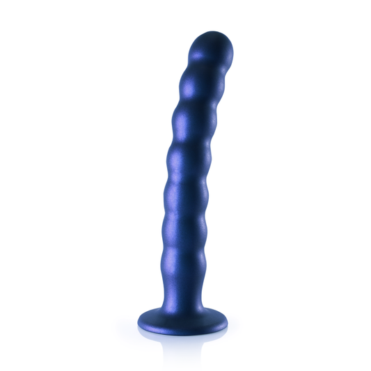 Beaded Silicone G-Spot Dildo - 8'' / 20,5 cm - Metallic Blue | Ouch! by Shots