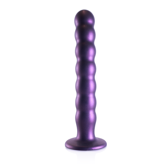 Beaded Silicone G-Spot Dildo - 8'' / 20,5 cm - Metallic Purple | Ouch! by Shots