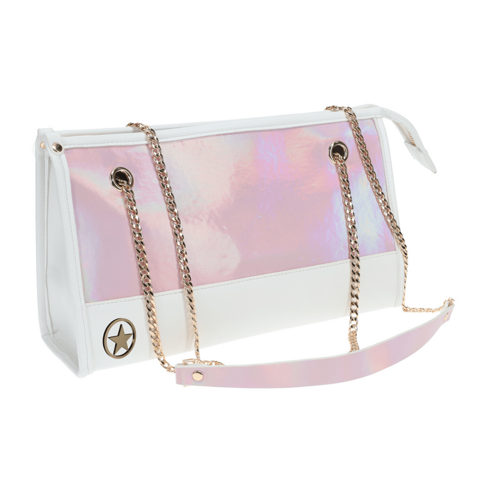 Detail van Paris Kit tas roze met stevige rits en zachte afwerking, elegant en praktisch ontwerp