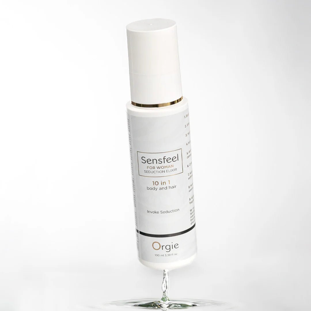Orgie Sensfeel witte fles met typografische print – hair & body emulsion 100 ml