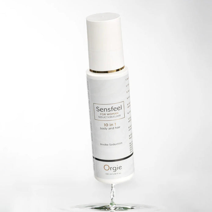 Orgie Sensfeel witte fles met typografische print – hair & body emulsion 100 ml