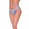 Magic Silk periwinkle tanga in maat L/XL met gekruiste bandjes aan de voorkant, frontaanzicht op witte achtergrond