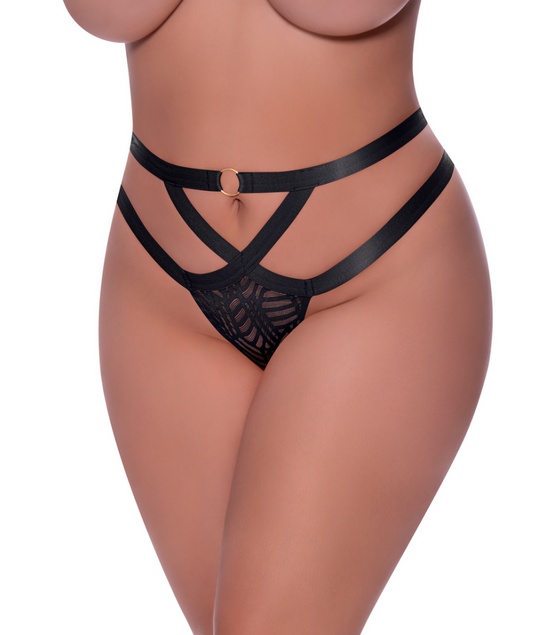 Magic Silk Cheeky Panty met Mesh & Luxe O-ring in maat 2X | Zwart