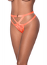 Magic Silk oranje mesh cheeky panty in maat L/XL met O-ring detail en gekruiste bandjes, frontaanzicht